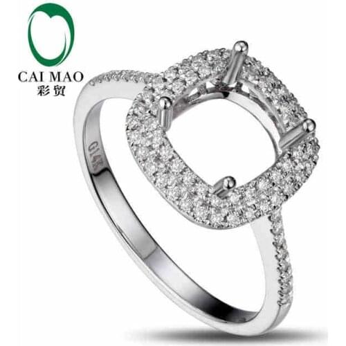 CaiMao Cushion cut Semi Mount Ring Settings & 0.3ct Diamond 14k White Gold Gemstone Engagement Ring Fine Jewelry