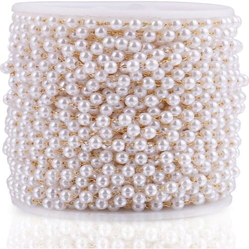 2M Stainless Steel 4mm Round Artficial Pearl Chains DIY Handmade Eyeglasses Chain Necklace Supplies Jewelry Making wholesale