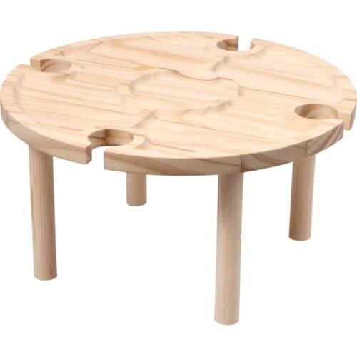 Wooden Outdoor Folding Picnic-table Portable Creative 2 in 1 Wine Glass Rack Collapsible Table for Garden Camping and Travel