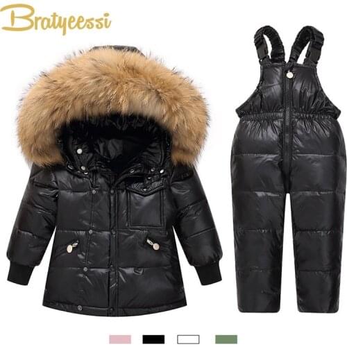 Real Fur Collar Baby Parkas Children Outerwear Winter Down Coats Jumpsuit Kids Jackets Snowsuit Baby Boy Girl Winter Clothes