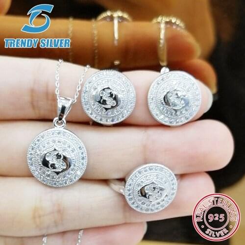 925 sterling silver zirconia CZ jewelry set ring earrings for woman pendant necklace 12 Constellations birthday gift Pisces