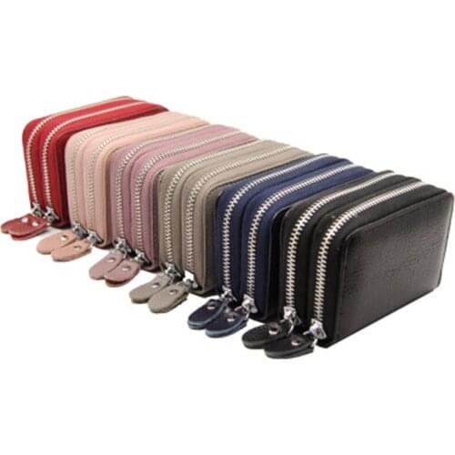 Женские Кошельки Men Women Card Holder Leather Cute Double Zipper Card Wallet Small Purse Cards Holder Кошелек Женский Кожаный
