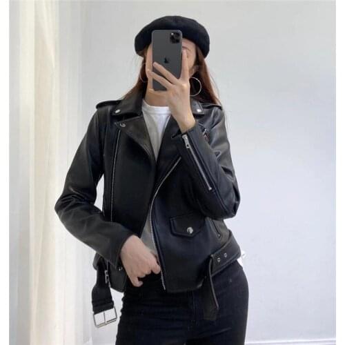 2020 NEW Spring Autumn Pu Faux Leather Jacket Women White Black Zipper Slim Short Biker Jackets Coat Female Outwear Tops m504