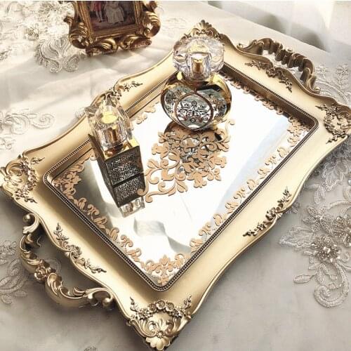 European Retro White Mirror Tray Household Bedroom Cosmetic Storage Tray Restaurant Hotel Service Tray Home Decoration Supplies