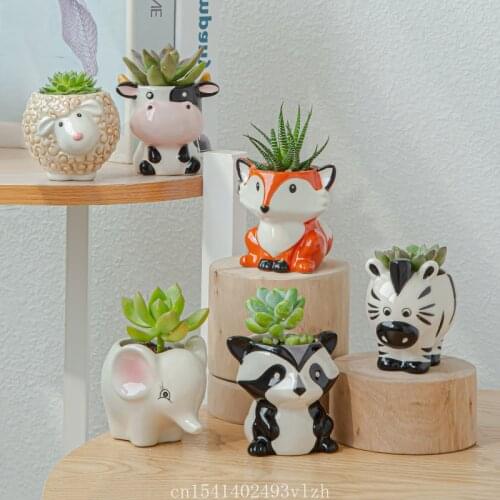 Cartoon Animal Miniature Model Decoration Succulent Flower Pot Creative Home Gardening Plants Potted Ceramic Flowerpots Ornament