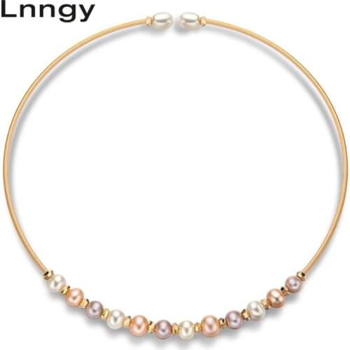Lnngy 14K Gold Filled Chokers Necklace 5.5-7mm Natural Freshwater Pearl Elegant Pearl Necklace Chokers Women Jewelry Gifts