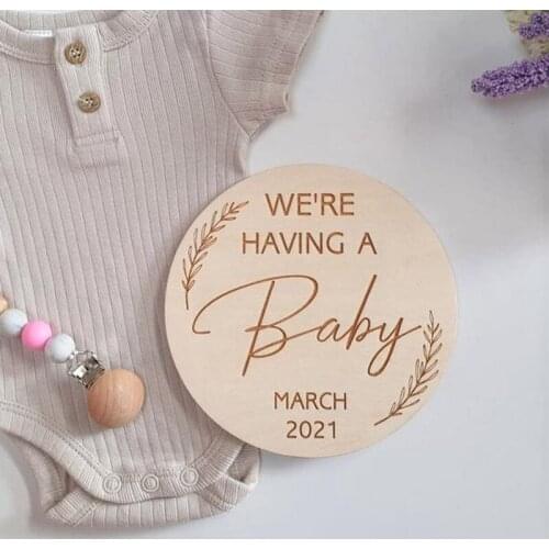Personalized Baby Sign with Due Date We're Having A Baby Sign Photo Prop Wooden Plaque