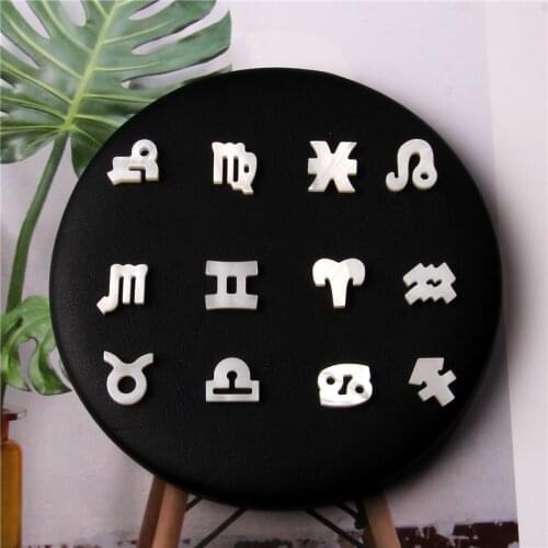 Natural Shell Charms 12 Zodiac Signs Beads Mother of Pearl Shell Constellation Charms For Jewelry Making Neckalce Bracelets DIY