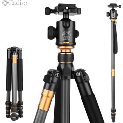 Cadiso Q999C Professional Carbon Fiber Tripod Monopod Ballhead Changeabel Overhead Tripod For DSLR Camera Phone 159cm height