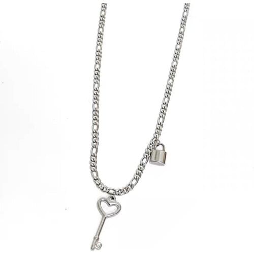Indisting two suits earth cool girl love key lock stainless steel ball ball hundred pendant necklace ins