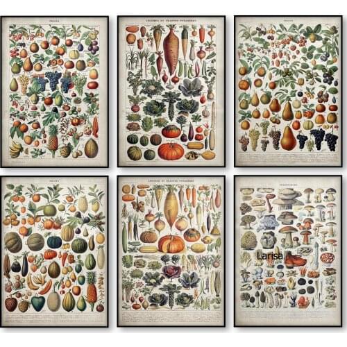 Retro Decor for Home Poster Vintage Vegetables Fruits Canvas Painting On The Wall Room Decoration Art Prints Frameless