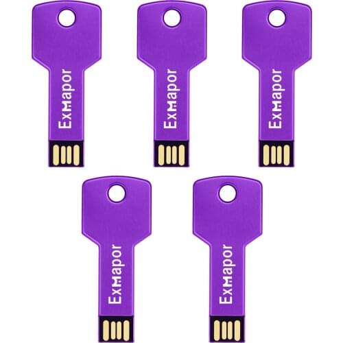 USB Drive 16GB , 5 Pack USB 2.0 ,USB Stick with Red Led Indicator, Exmapor 32GB USB Flash Drive, 8GB Memory Stick Storage Purple
