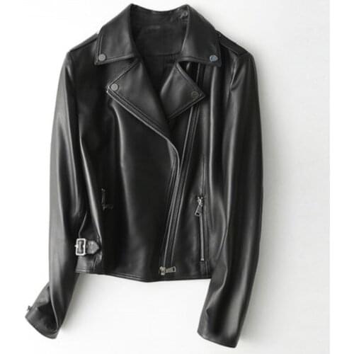 Spring Womens Autumn Fashion Motorcycle Leather Jacket Genuine Leather Jacket Womens Short S-3XL Design Sheepskin Outerwear