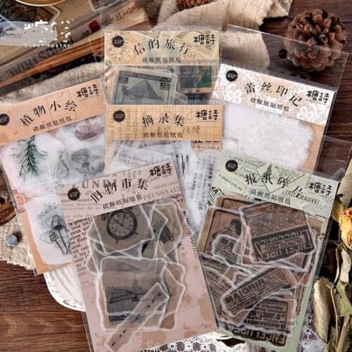 Vintage Decorative Adhesive Sticker Pack Plant Lace Letters Die Cutting Label Cards Making Craft Hobby DIY Paper Material
