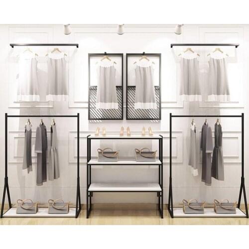 Clothing store display rack, men and womens clothing store shelf hanging on the wall, floor display rack iron hanging clothes