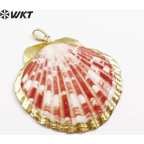 WT-JP054 Wholesale Amazing colorful Natural Scallop Shell Pendan for necklace Natural shell scallop gold electroplated