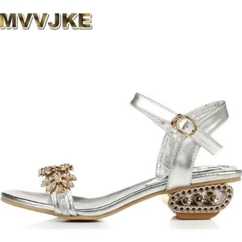 MVVJKE Crystal Gladiator Sandals New Fashion Bling Sexy Square Heels Platform Beach Sandals Casual Gold Shoes Woman