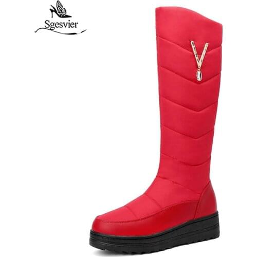 Sgesvier 2020 Russia New Arrival Winter Snow Boots Women Keep Warm Crystal Zipper Flat Platform Shoes Woman Knee High Boots