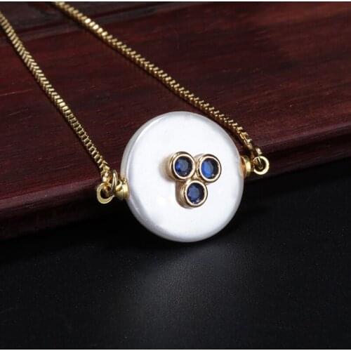 Three-color Zirconium pave sign charm natural freshwater pearl bead link bracelet for women dainty gift for woman