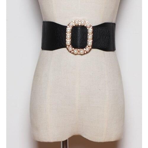 2020 Pearl Buckle Waist Belt Women Autumn Winter PU Elastic Strech Corset Belt Wide Waistband Dress Coat Shirt Belt Accessories