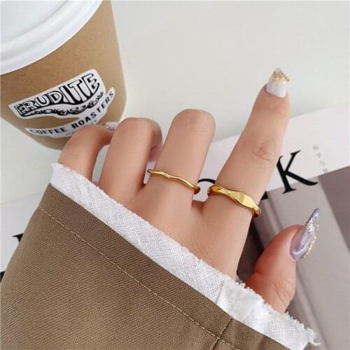 YUN RUO Geometric Curved Ring Female Ins Trend Fashion Retro Personality 316 L Stainless Steel 18 K Gold Wave Ring Wholesale
