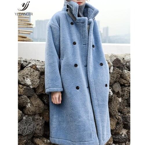 Lamb Plush Coat Female 2019 Autumn And Winter New Stand Collar Imitation Fur Fur One Over The Knee Coat Long Section H00475