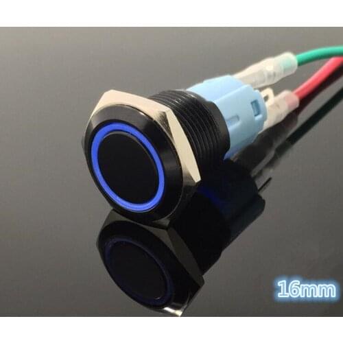 1pcs self-locking/reset Waterproof 16mm 6v12V24v220v Push Button Power Black Metal Switch colour LED light