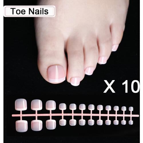 10 Sets Classical Toenails French Nail Tips Acrylic Short Fake Nails Full Cover Artificial Foot False Nails Art Tips Toe Nails