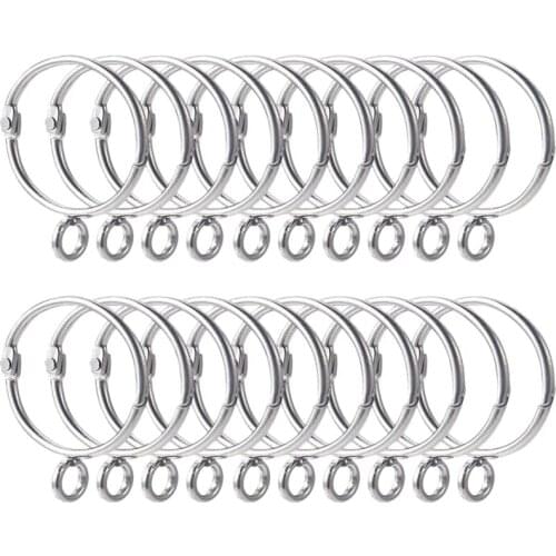 20 Pcs Openable Silver Curtain Rings Open and Close Metal Rustproof Drapery Loops with Eyelet for Hook Pins (1.5 Inch)