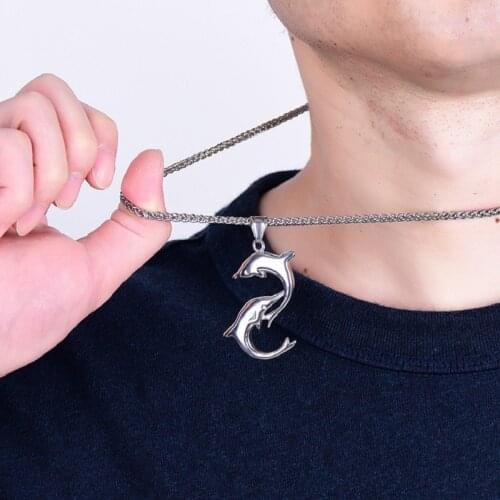 2021 Fashion Smooth Double Shark Pendant Necklace for Men Woman Stainless Steel Jewelry Birthday Gift Kpop Vintage Emo Grunge