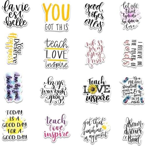 50PCS English Phrases Graffiti Stickers Reusable Waterproof Non-trace Stickers for PC Laptop Mobile Phone Tablet Cup