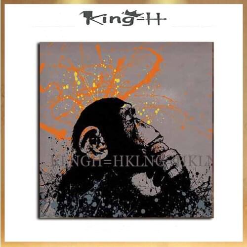 Free Shipping Handpainted Oil Painting On Canvas Listening to music Monkey Designed Oil Painting Abstract Modern Canvas Wall Art