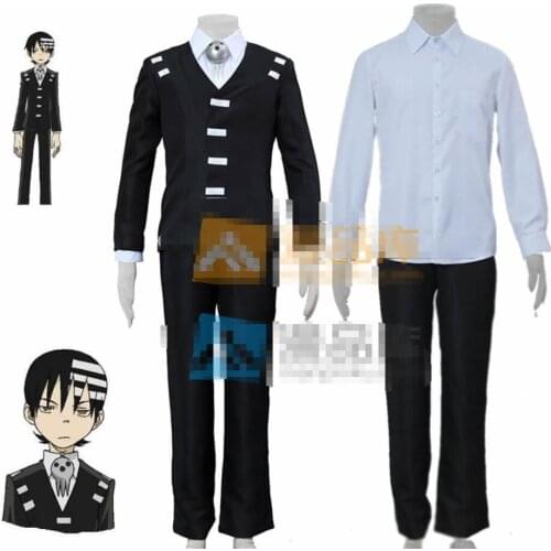 Anime Soul Eater cosplay Death the Kid cos Halloween male uniform cosplay costumes size 2XS-3XL coat+shirt+pants+Chest props