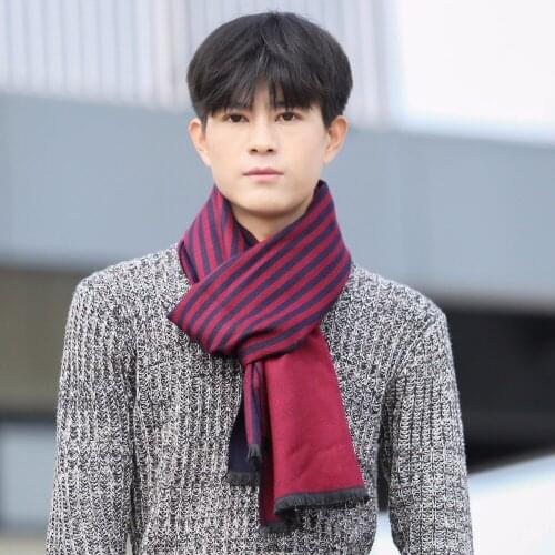 [DIFANNI] Brand Design Striped Scarf Men Scarves Winter Warm Luxury Shawl Wrap Man Business Scarf