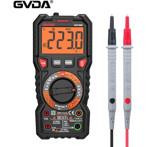 GVDA NEW Digital Multimeter Ture RMS Auto Range 6000 Counts Multimetro 1000V 10A AC DC Ohm Hz NCV Live Voltage Temperature Meter