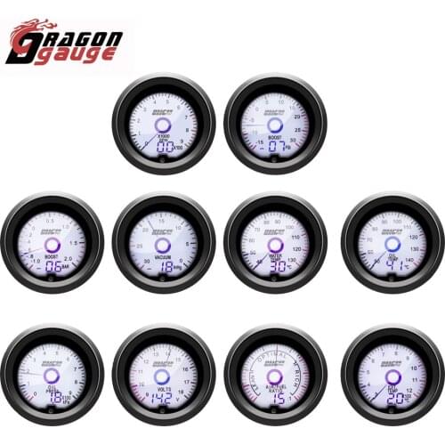 DRAGON GAUGE 52mm Tachometer Voltmeter Boost Vacuum Water Temp Oil Temp Oil Press Air Fuel Ratio EGT Gauge LCD Gauge for 12V Car