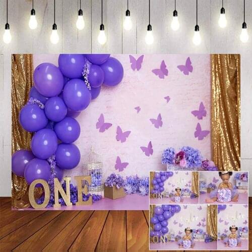 Mehofond 1st Birthday Party Photography Background Purple Balloon Butterfly Baby Shower Backdrop Photophone Photo Studio Props