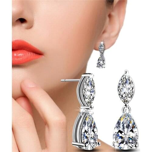 KOFSAC New Teardrop-Shaped Crystal Earring 925 Sterling Silver Stud Earrings For Women Luxury AAA CZ Jewelry Girl Best Gifts