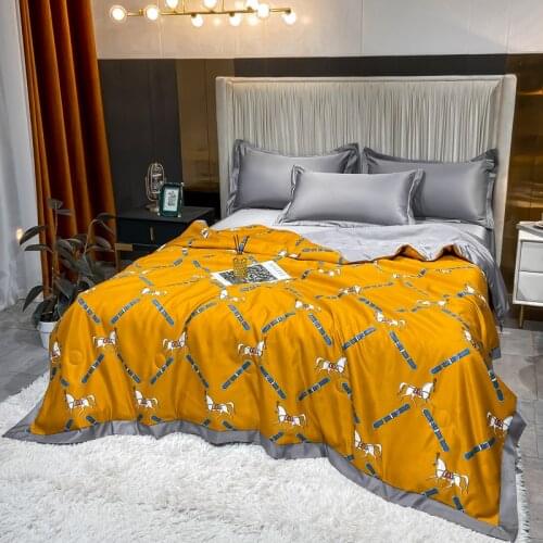 Tencal Summer Quilt Washing Tencel Light Luxury Printing Summer Quilt Set Flat Sheets Pillow Case Bed Set Silk Quilt