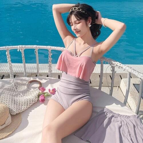 Hot Spring Backless Two-piece Swimsuit High Waist Ins Style Conservative Gathering Sexy Bikini Suit With Steel Support