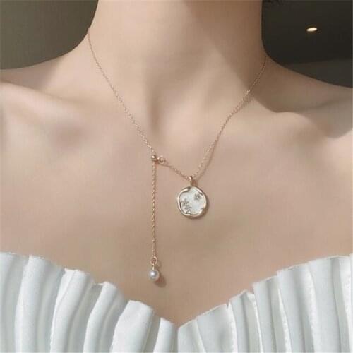 Fashion Crystal Star Pearl Pendant Necklace Womens Gold Clavicle Tassel Necklace Elegant Party Jewelry for Ladies