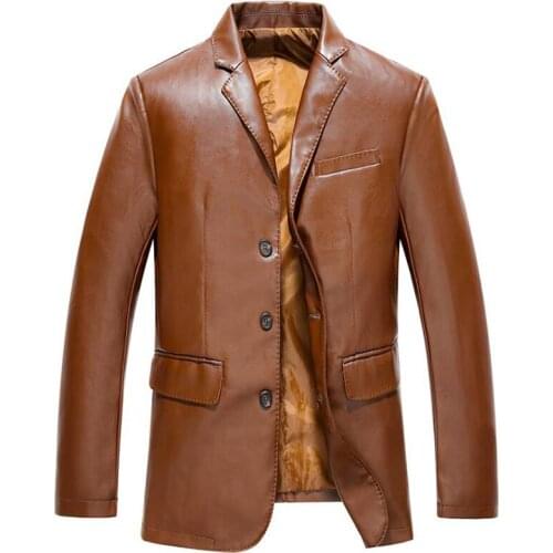 European Style Mens Dress Suit Leather Coat Jackets Business Pure Fashion PU Overcoats Male Leather Jacket 3XL Overcoats A516