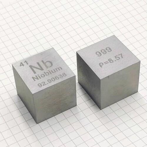 Niobium metal in the periodic table- Cube Side length is one inch (25.4mm) and weight is about 139.5g 99.9