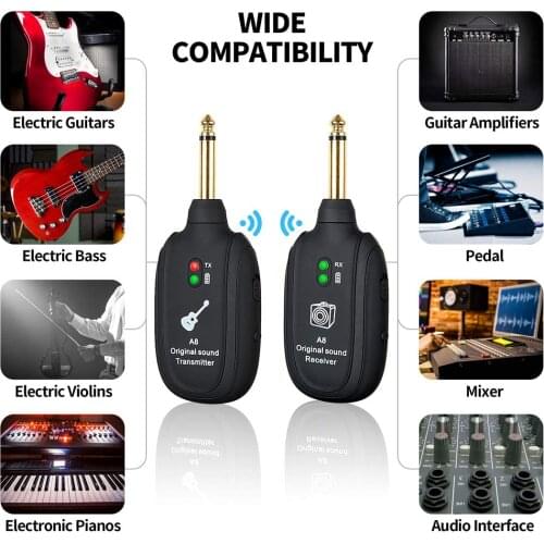 2021 New UHF Guitar Wireless System Transmitter Receiver Built-in Rechargeable wireless guitar transmitter