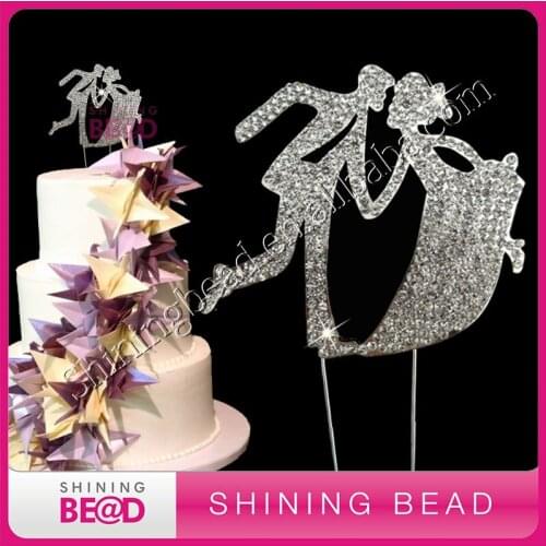 New arrival sparkling MR&MMRS bride and bridegroom sliver clear rhinestone cake topper,free shipping