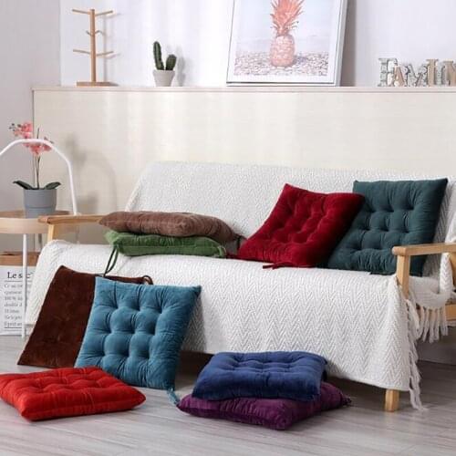 Solid Color Crystal Velvet Cushion Thick Warm Tatami Chair Seat Pads Office Stool Mat Driver Seat Home Decor Sitting Pillow