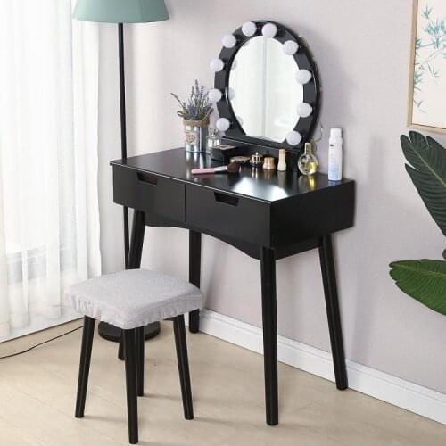 Bedroom Dressing Table Creative Mirror With LED Lamp Furniture Makeup Table 2 Drawers Storage Dressing Table Padded Stool HWC