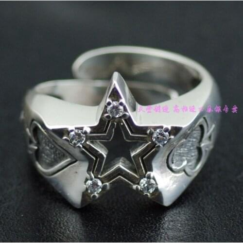 * authentic new set auger pentagram five-star opening 925 sterling silver ring can be adjusted