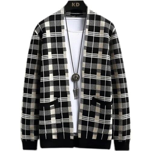 2021 Autumn & Winter New Style Fashion Cardigan Sweater Mens Jacket Casual Slim V-neck Color Panel Male Coat M-3XL