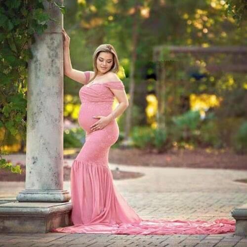 Pink Maternity Dresses For Photo Shoot Sexy Gown Chiffon Pregnancy Maxi Dress Baby Shower Long Pregnant Women Photography Props